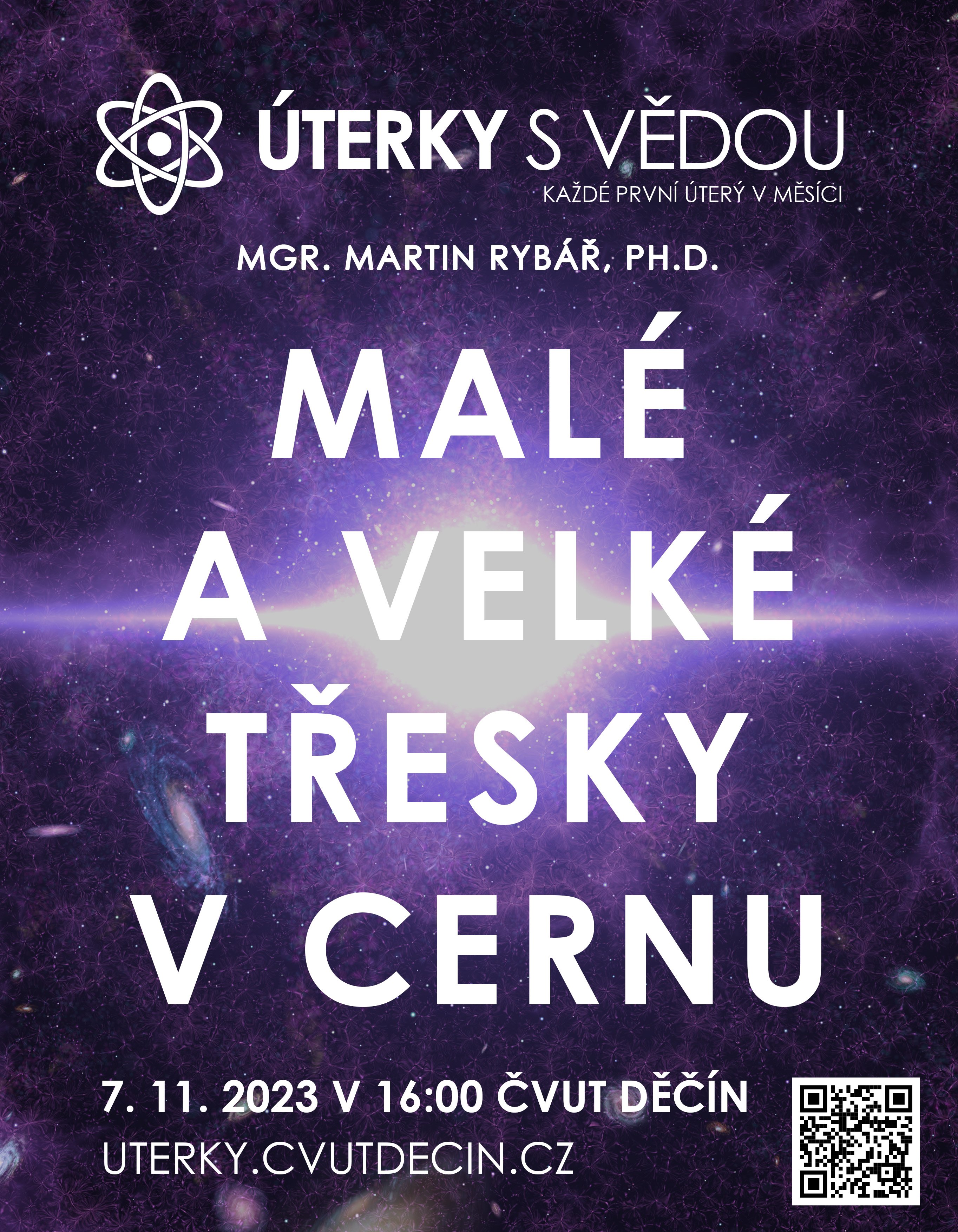 Leták přednášky Malé a velké třesky v CERNu